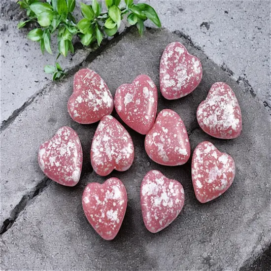 *10* 14mm Silver Splattered Pink Opal Heart Beads {1}