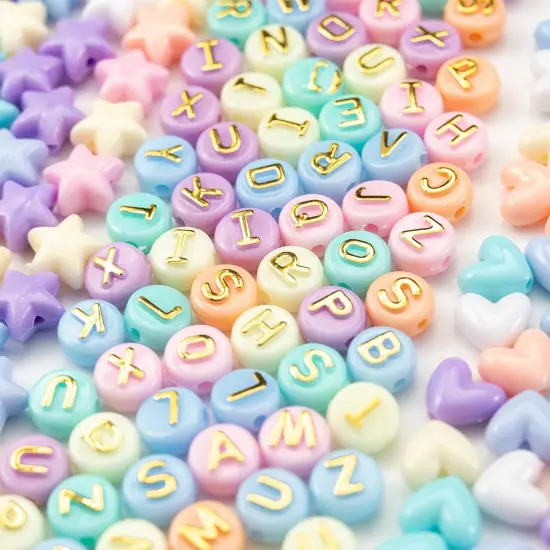 2000 Pcs Acrylic Gold Pink Red White Yellow Pony Beads Mix Candy Color Heart Star Alphabet Letter Beads Bulk for Jewelry Friendship Bracelet Making Kit {3}