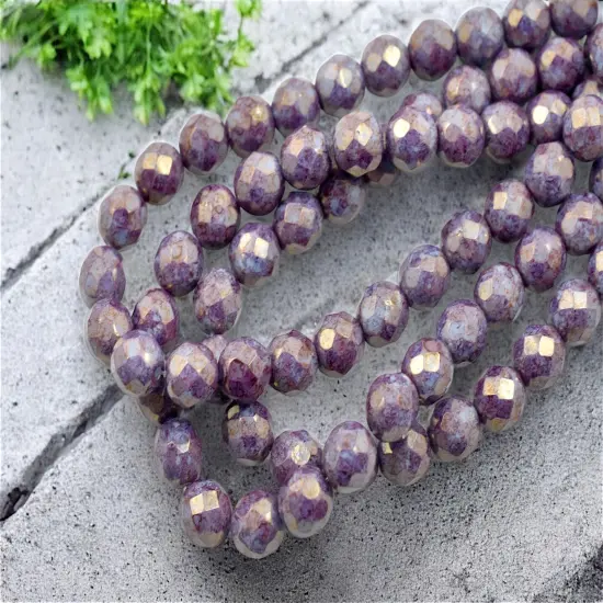 *25* 8mm Gold Lustered Blue Raspberry Fire Polished Round Beads {1}