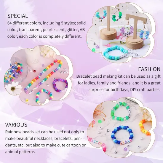 2350pcs, 64 Colors, Pony Beads for Bracelet Making Kit, Rainbow Kandi Beads Friendship Bracelet Kit, Letter Beads and Elastic Strings for Bracelet Necklace Making, Craft Gifts Set for Girls {3}