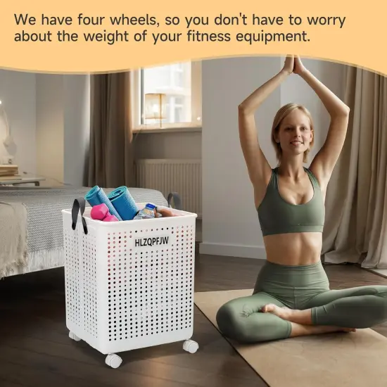 Collapsible laundry hamper, laundry hamper with wheels, laundry hamper with wheels, dorm laundry hamper, laundry basket plastic，35, 50, 60 liter large capacity (White, Extra large) {4}