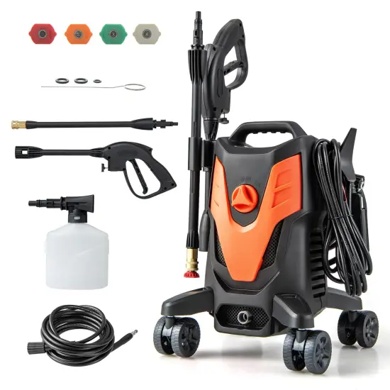 2400 PSI Electric Pressure Washer with 4 Universal Wheels Ideal for Clean to All Type of Surface Orange {7}