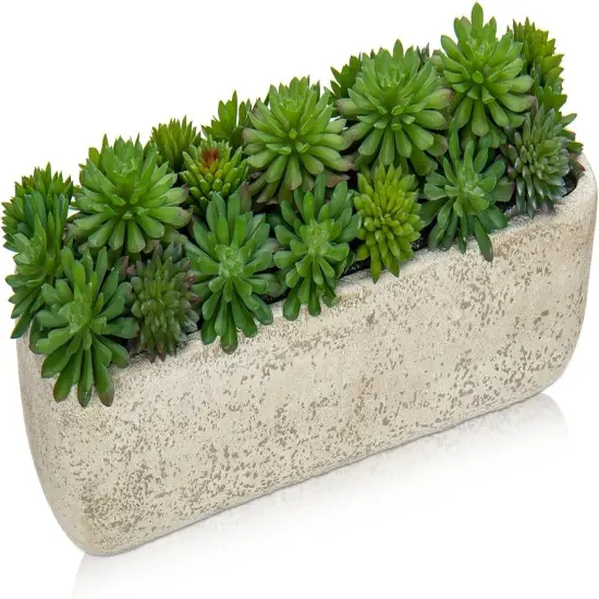 Fake Plants Succulents in Cement Pot Faux Plants Indoor Artificial Succulent Arrangement for Home Office Farmhouse Desk Decoration {1}