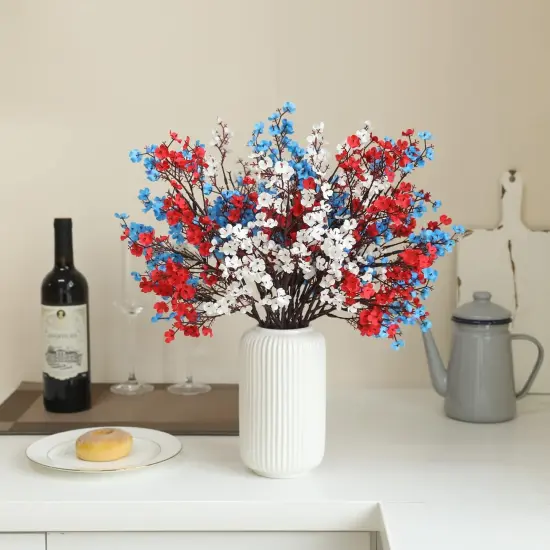10 Pcs 4th of July Flowers Artificial Babys Breath Fake Silk Patriotic Flowers for Independence Day Home Decor Floral Arrangement Table Centerpieces (10, Mix) {3}