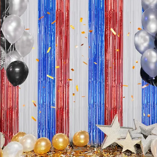 2 Pack Foil Fringe Backdrop - Red&White&Blue Shiny Tinsel Curtains for Party Decoration/Photo Booth Props - 3.3x6.6 FT Metallic Foil Backdrop for Birthday, Wedding, Graduation, Christmas. {4}
