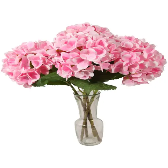 17.75" Pink Hydrangea Stem &ndash; 8" Bloom, Lifelike Faux Flower Decor {5}