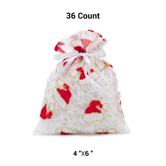 White Santa Hat Gift Bags Holiday Themed 4&rdquo; x 6&rdquo; Pouches {1}