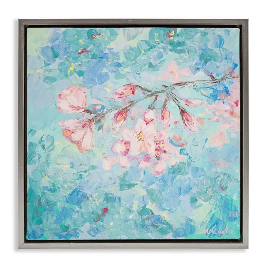 Stupell Industries Cherry Blossoms on Blue Framed Floater Canvas Wall Art Design by Ann Marie Coolick {1}