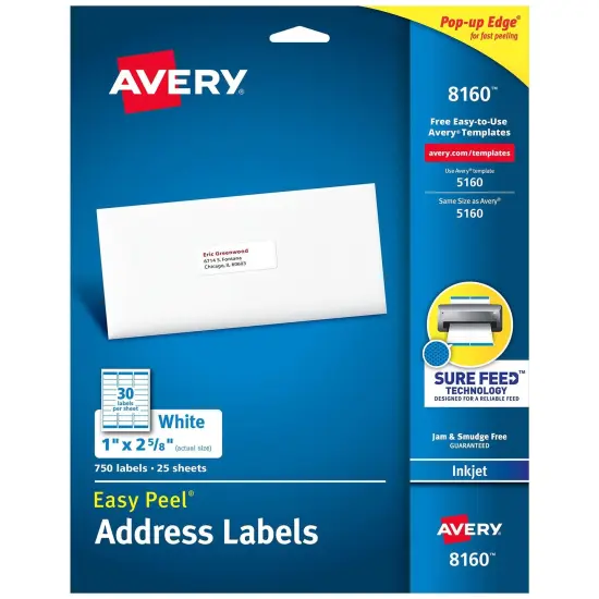 Easy Peel&reg; Address Labels, Sure Feed&trade; Technology, Permanent Adhesive, 1" x 2-5/8", 750 Labels {1}