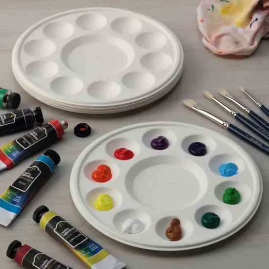 Creative Mark Disposable Paint Palette, 7-3/8" Diameter, 10 Pack - Eco-Conscious, Biodegradable Paint Holder Tray for Artists, Compostable Paint Tray Palette with 10 Wells Each, Easy Cleanup {7}