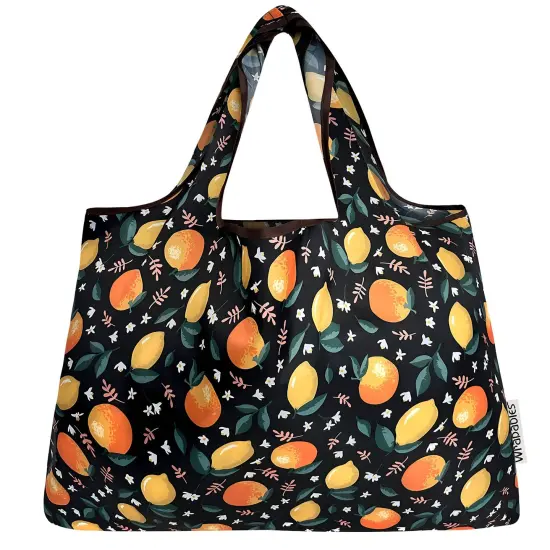 Wrapables Large Foldable Tote Nylon Reusable Grocery Bags, Oranges & Lemons {3}