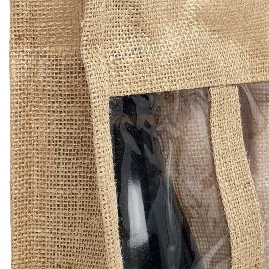 Jute Wine Bag with Window 7.5" x 3.5" x 13.75" Stylish and Durable {4}