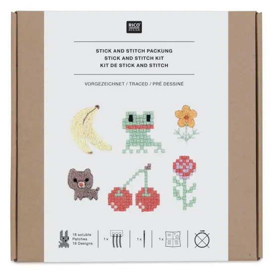 Rico Design Stick and Stitch Embroidery Kit - Pkg of 18, Pixel Art Mix {1}
