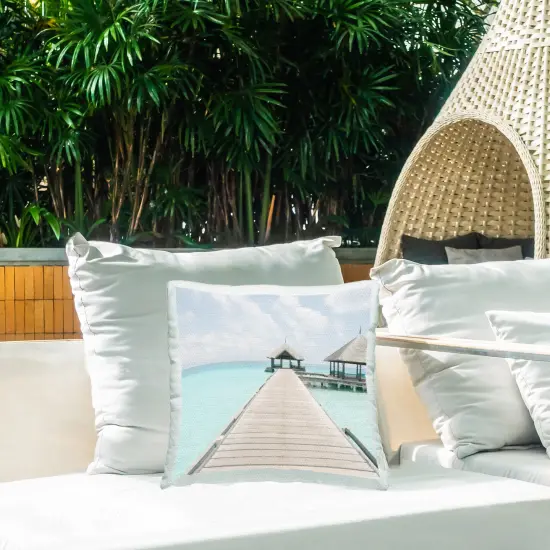 Beach Hut Walkway Design by Noah Bay Outdoor Printed Pillow  {2}