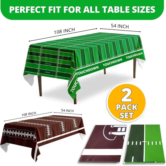 4E's Novelty Football Party Tablecloth, 2 Pack Disposable Plastic Table Covers, 54 x 108 Inch, Perfect for Football Party Decorations, Game Party Decors {2}