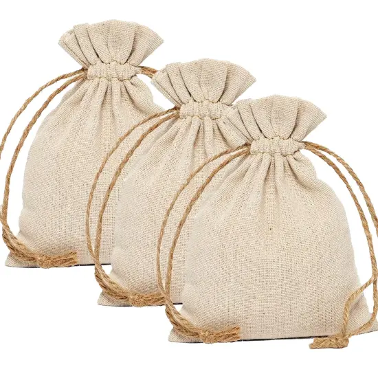 Linen Bag with Hemp Cord 3'' X 4'' Natural {4}