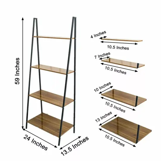 Black Brown 4 Tier Ladder Shelf Metal Wood Rack DISPLAY STAND Home Office {3}