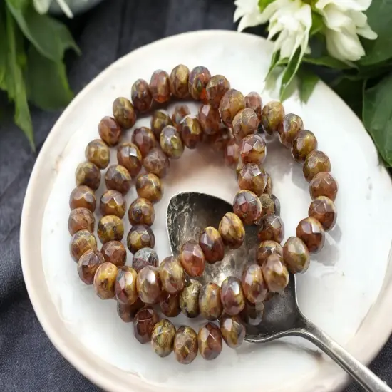 *25* 6x8mm Blended Red Ivory Picasso Fire Polished Rondelle Beads {4}