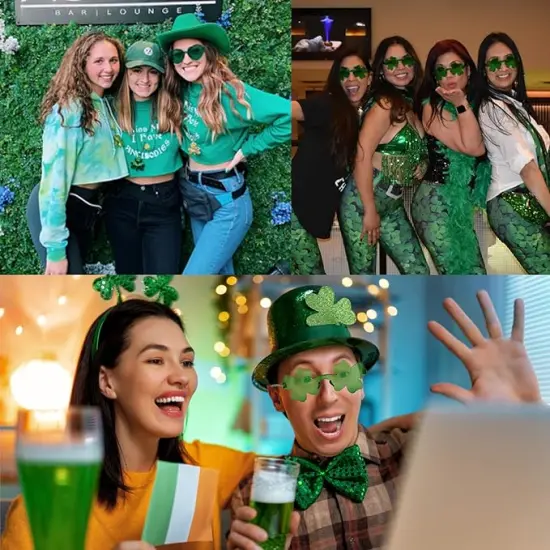 4E's Novelty Set of 2 Green Sunglasses for Adults, Shamrock & Heart Shaped, St Patricks Day Glasses for Women & Men Party Outfit Accessories {2}