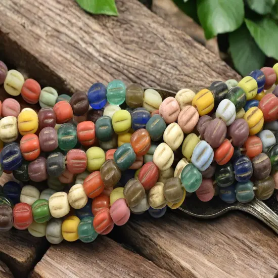 Mixed Pompeii "Melon" Round Beads (24" Strand) - Indonesian Glass {2}
