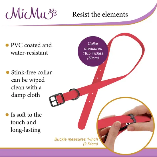 MiMu Medium Silicone Dog Collar - Pink 19.5in Stylish Dog Collar with Prong Buckle {6}
