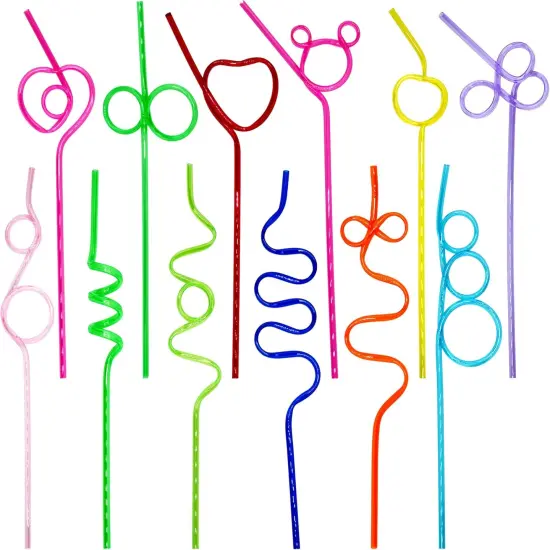 4E's Novelty 24 Pcs Reusable Twisty Straws for Kids & Adults - 10" BPA Free Holiday Crazy Straws for Birthday Party Favors & Valentines Day Gifts {1}