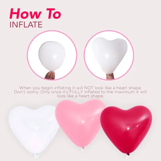 4E's Novelty 36 Pack Latex Heart Shaped Balloons 10 inch With Ribbon - Pink White Red Heart Balloons, Valentines Day Balloons, Perfect for Marriage Proposal & Valentines Day Decorations & Wedding Party {3}