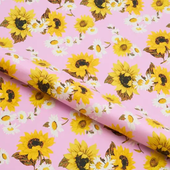 Sunflowers on Pale Pink Printed Spandex Fabric {4}
