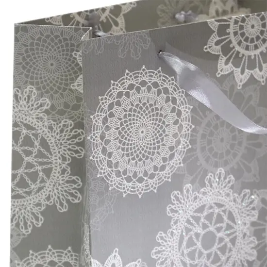 Light Silver Sparkle Snowflakes Bag 7'' X 3 7/8'' X 9 1/4'' Elegant {4}