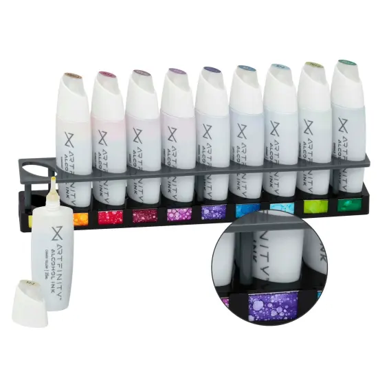 Artfinity Alcohol Ink 10-Slot Stand -Acrylic Upright Storage for Artists - Organize and Store Up to 10 Artfinity Alcohol Inks - Space-Saving Design with Swatch Template Black {7}