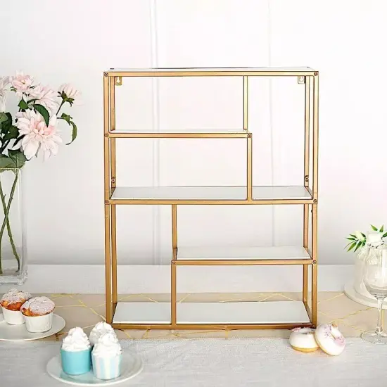 22 in Gold 4 Tier Rectangle Metal Geometric HANGING SHELF White Wood Party Home {2}