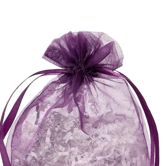 Wide Round Flat Bottom Organza Bags 6 1/2 '' X 4 '' X 7 '' for Wedding Gifts Purple {5}