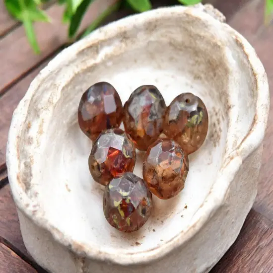 *12* 12mm Amber Sunset Travertine Fire Polished Round Beads {3}