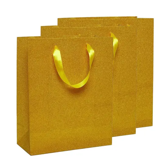 7'' x 3 7/8'' x 9 1/16'' Glitter Grain Totes for Elegant Presentation Gold {6}