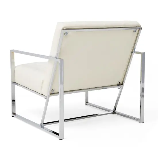 30.5"H Mid-Century Modern Leatherette Button-tufted Accent Arm Chair with Black Metal Frame Cream {5}