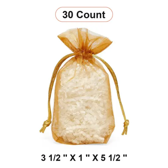 Flat Bottom Organza Bags 3 1/2 '' X 1 '' X 5 1/2 '' for Wedding Favor Bags Old Gold {1}