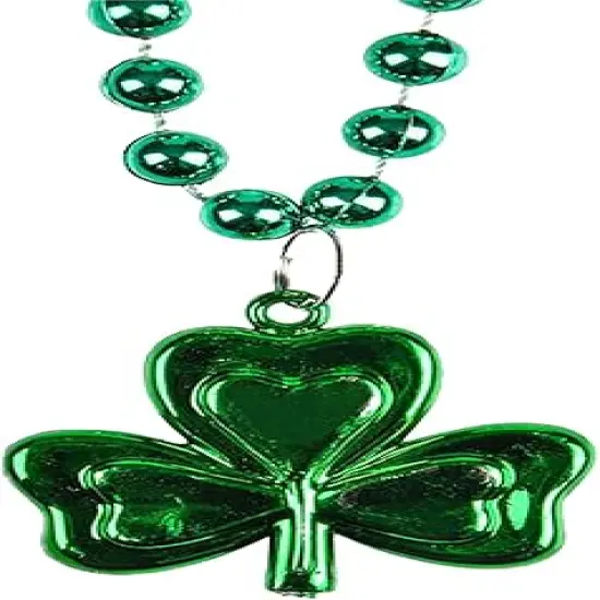 4E's Novelty St Patricks Day Beads Necklace Bulk (72 Pack) Green Shamrock Beads Shot Glass Assortment - St Patricks Day Gifts for Kids, 33" 8mm Irish Kids Party Favor Supplies Costume Accessories {4}