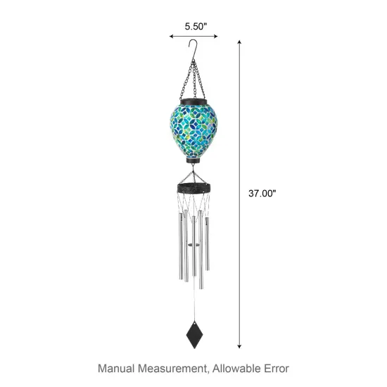 Set of 2 37"H Solar Lighted Metal and Glass Mosaic Windchime 2pcs-Multicolor {6}