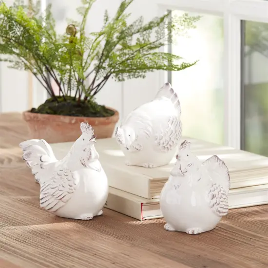 Melrose Ceramic Resting Chicken Figurines - 5" - Set of 6 White {7}