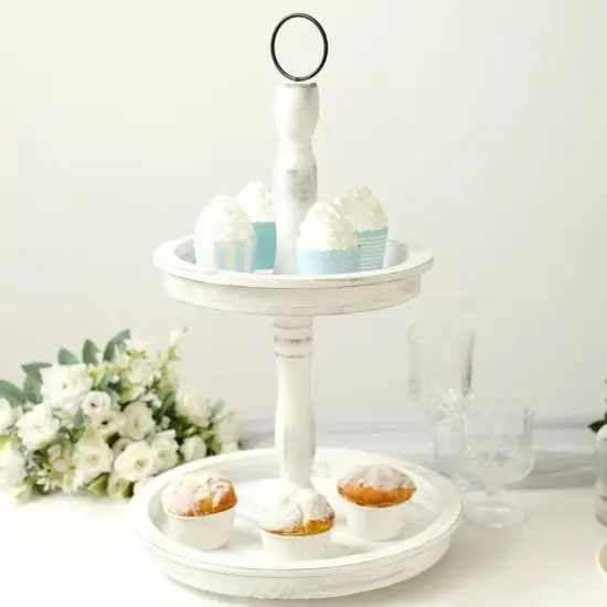 20 in 2 Tier Whitewashed Wooden DESSERT STAND Cupcake Serving Tray Party Events {2}