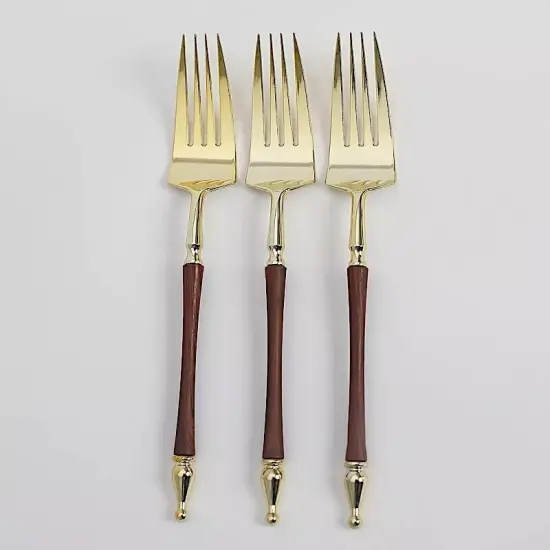 24 Gold Brown 8 in Disposable Plastic FORKS Roman Column Handle Party Events {2}