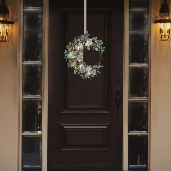 Haute Decor Grapevine Hydrangea Wreath with White Berries, Lamb's Ear & Burlap Bow - Neutral Summer Wreath for Front Door Decor {6}