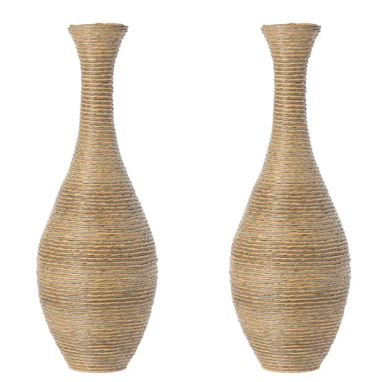 Set of 2 38-inch Tall Artificial Rattan Floor Vase in Elegant Beige - Statement Piece for Living Room Decor, Entryway, or Hallway - Versatile Home Accent for Dried or Silk Floral Arrangements {1}