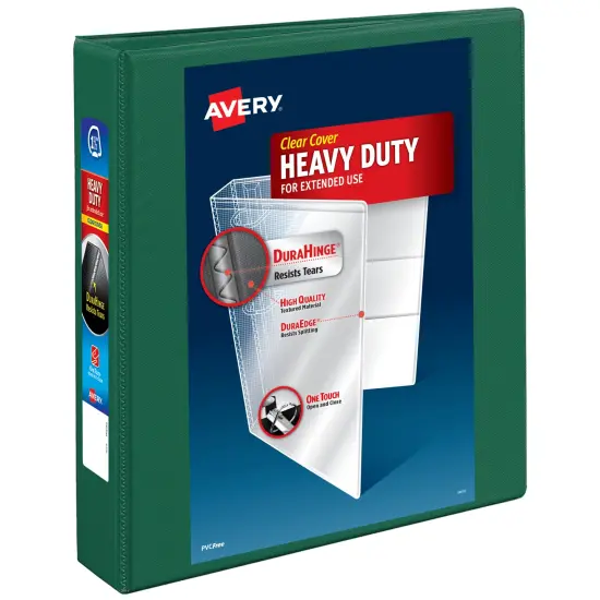 Avery Heavy-Duty View 3 Ring Binder, 1.5 Inch One Touch EZD Rings, 400-Sheet Capacity, 2.1 Inch Wide Spine, Customizable Clear Cover and Spine, 1 Green Binder (79108) {1}