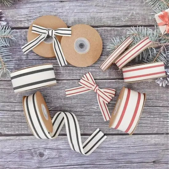 3/8" Natural Cotton Stripes Ribbon Striped Grosgrain Ribbon Striped Cotton Ivory {2}