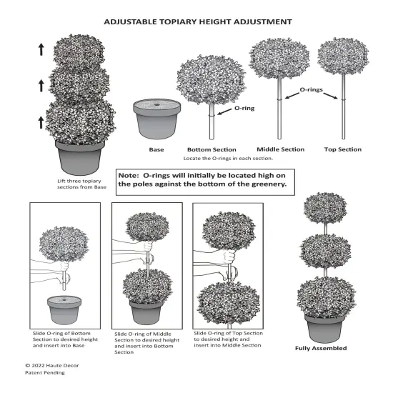 Haute Decor Adjustable Artificial Topiary - Includes 1 Artificial Boxwood Topiary for Front Porch - Adjust The Space Between Topiary Balls - Available in Triple or Double Styles {6}