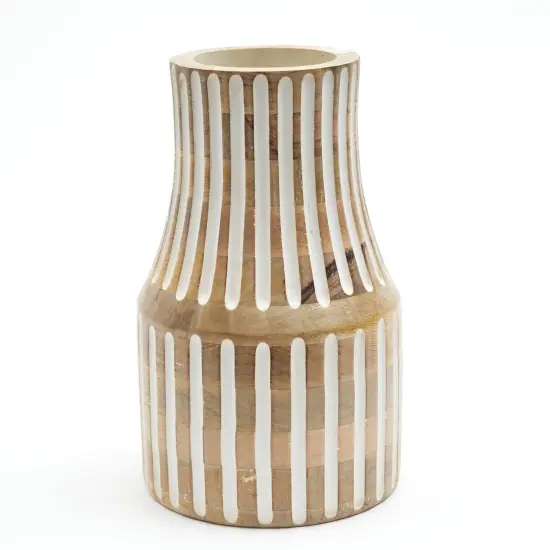 Decorative Handcrafted Accent Wood Vase In White & Brown Color {2}