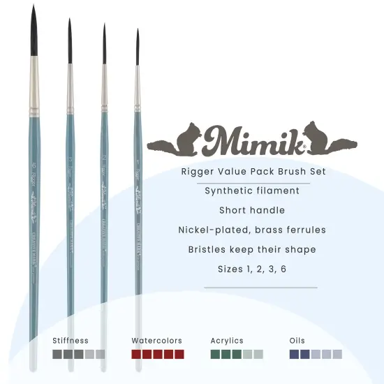 Creative Mark Mimik Professional Watercolor Brushes - Rigger Set of 4- Synthetic Squirrel Hair - Natural Bristle Artist Brushes for Watercolors, Gouache & Acrylics - Imitates Natural Squirrel and Sable Hair {3}