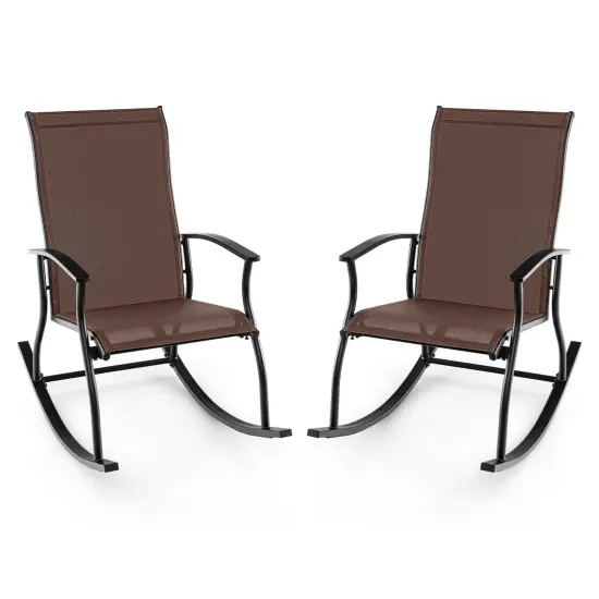Costway 2/4 PCS Outdoor Rocking Chairs with Breathable Backrest Smooth Safe Rocking Design Navy/Brown/Black {9}