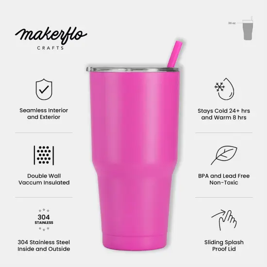 Makerflo 30 oz Powder Coated Tumbler and Handle Sold Separately, Includes a Sliding Splash & Leak Proof Lid, Ideal for Craft and Personalization (Laser Engraving, UV DTF, Epoxy, and Vinyl) {6}
